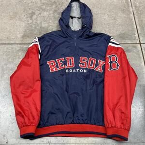 vintage boston red sox navy and red spell out quarter zip bomber jacket size xl